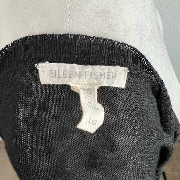 Eileen Fisher Black White Stripe Open Knit Linen Blend Relaxed Slouchy Sweater L - Picture 5 of 6